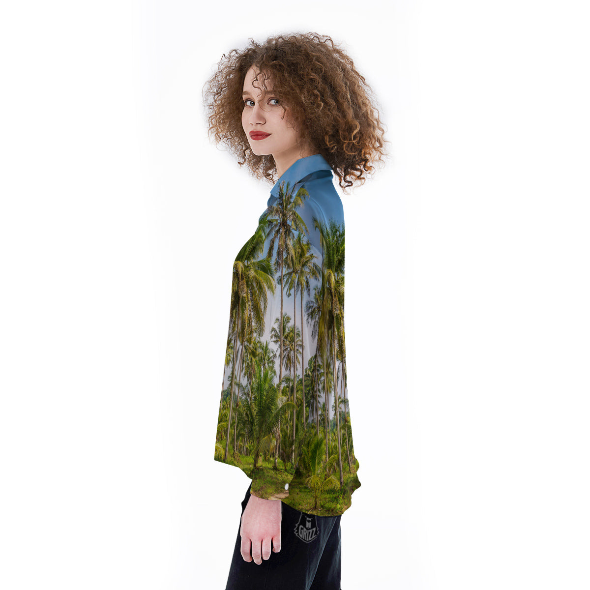 Coconut Tree Print Women's Long Sleeve Shirts-grizzshop