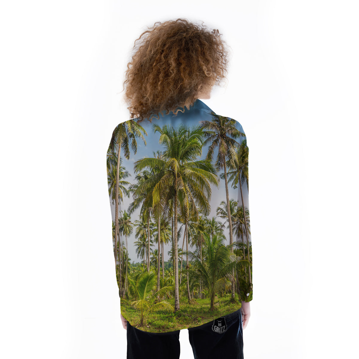 Coconut Tree Print Women's Long Sleeve Shirts-grizzshop