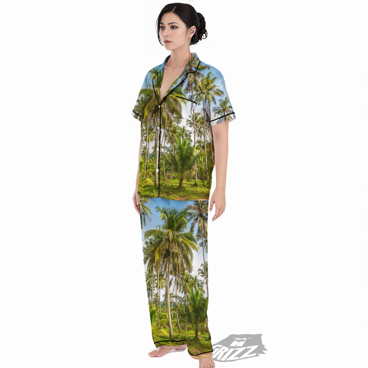 Coconut Tree Print Women's Pajamas Set-grizzshop