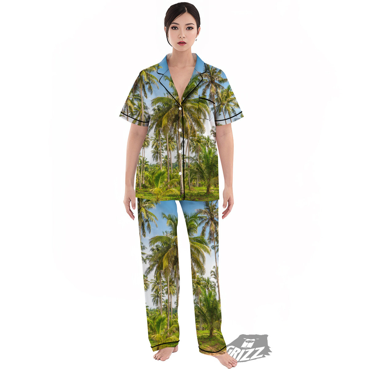 Coconut Tree Print Women's Pajamas Set-grizzshop