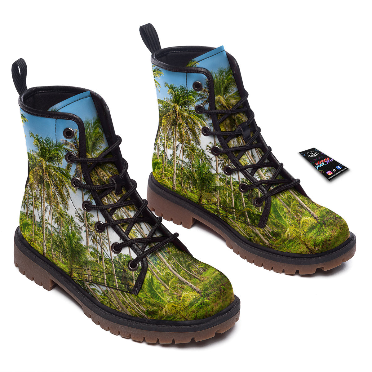 Coconut Tree Print Work Boots-grizzshop