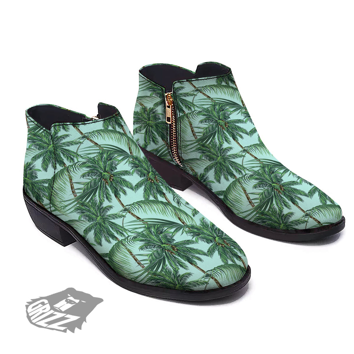 Coconut Tree Vintage Print Pattern Ankle Boots-grizzshop