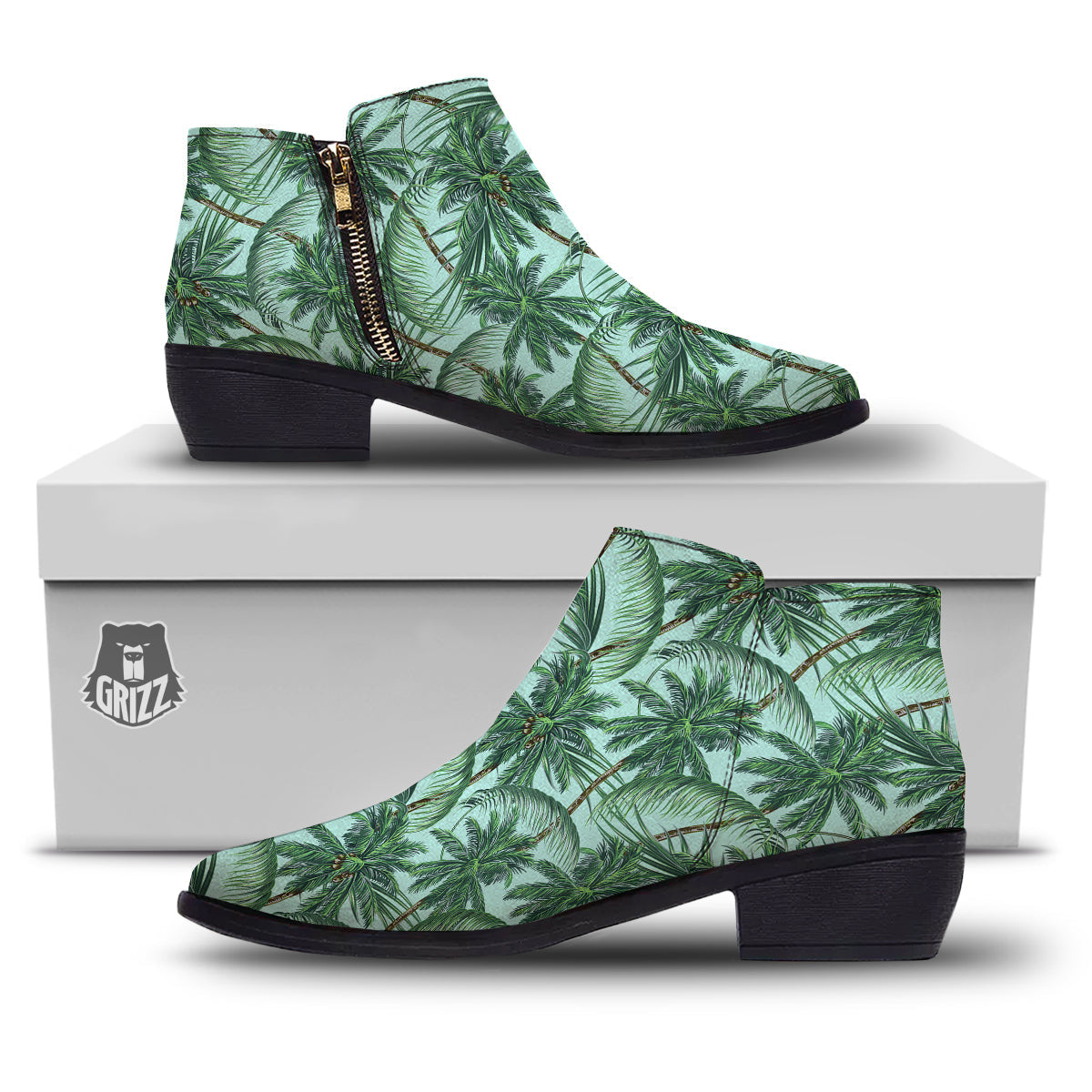 Coconut Tree Vintage Print Pattern Ankle Boots-grizzshop