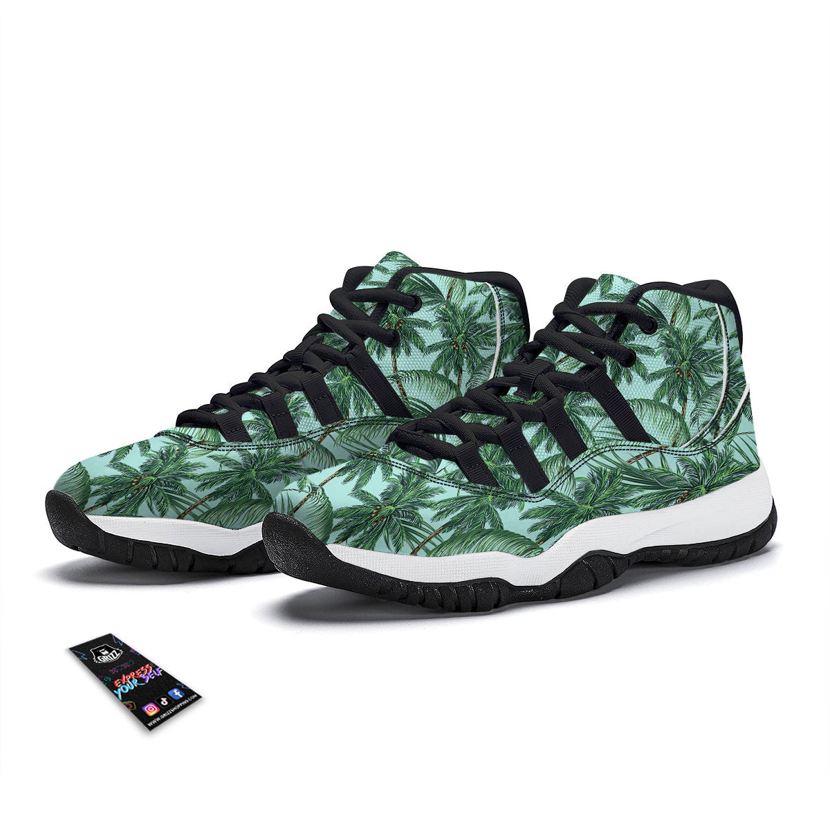 Coconut Tree Vintage Print Pattern Black Bball Shoes-grizzshop