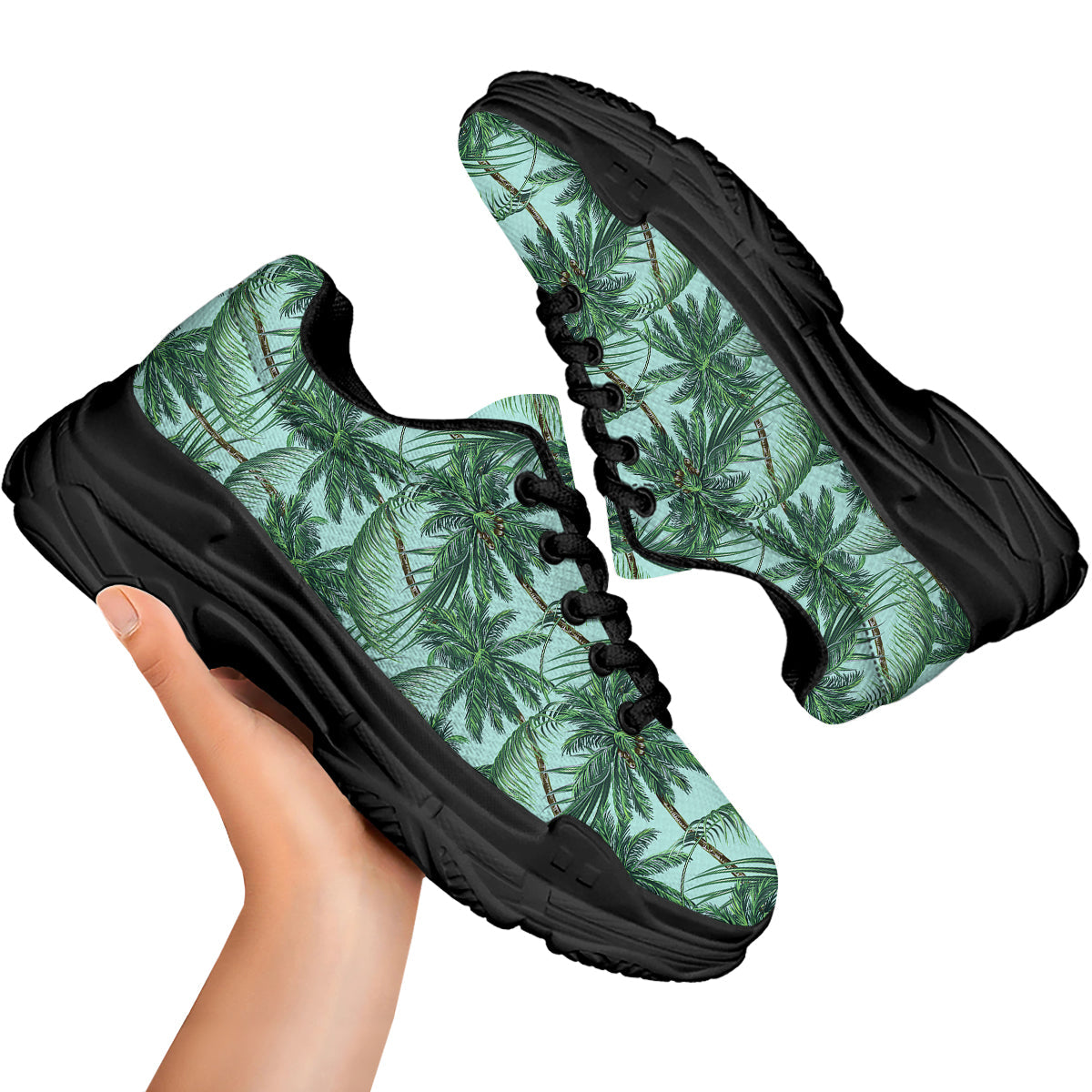 Coconut Tree Vintage Print Pattern Black Chunky Shoes-grizzshop