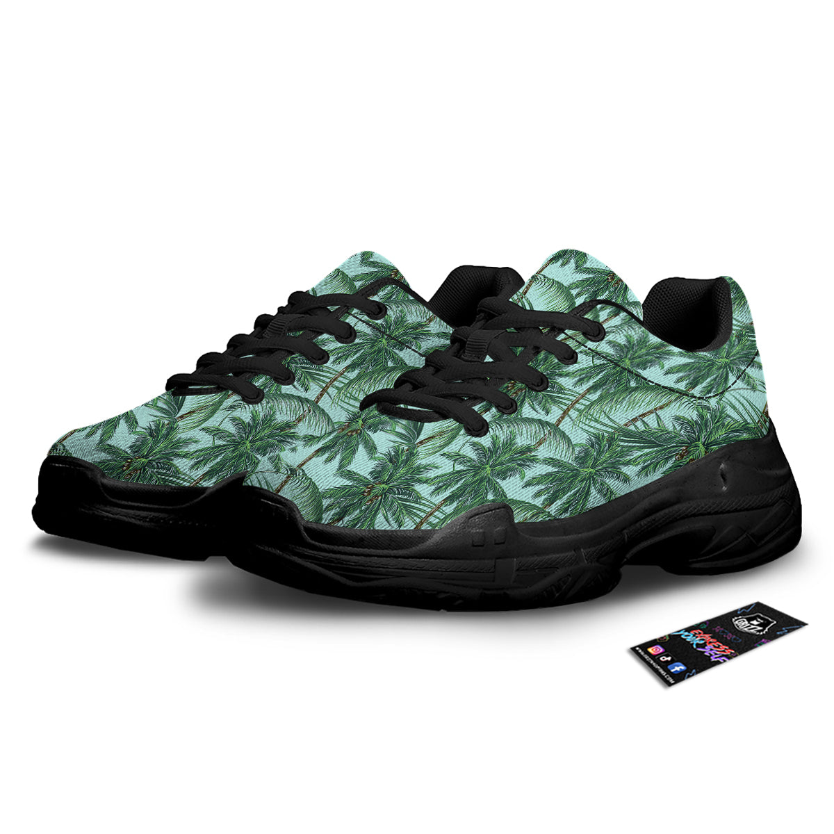Coconut Tree Vintage Print Pattern Black Chunky Shoes-grizzshop