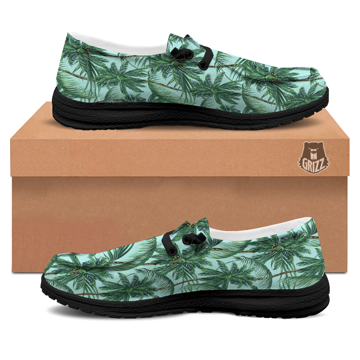 Coconut Tree Vintage Print Pattern Black Loafers-grizzshop