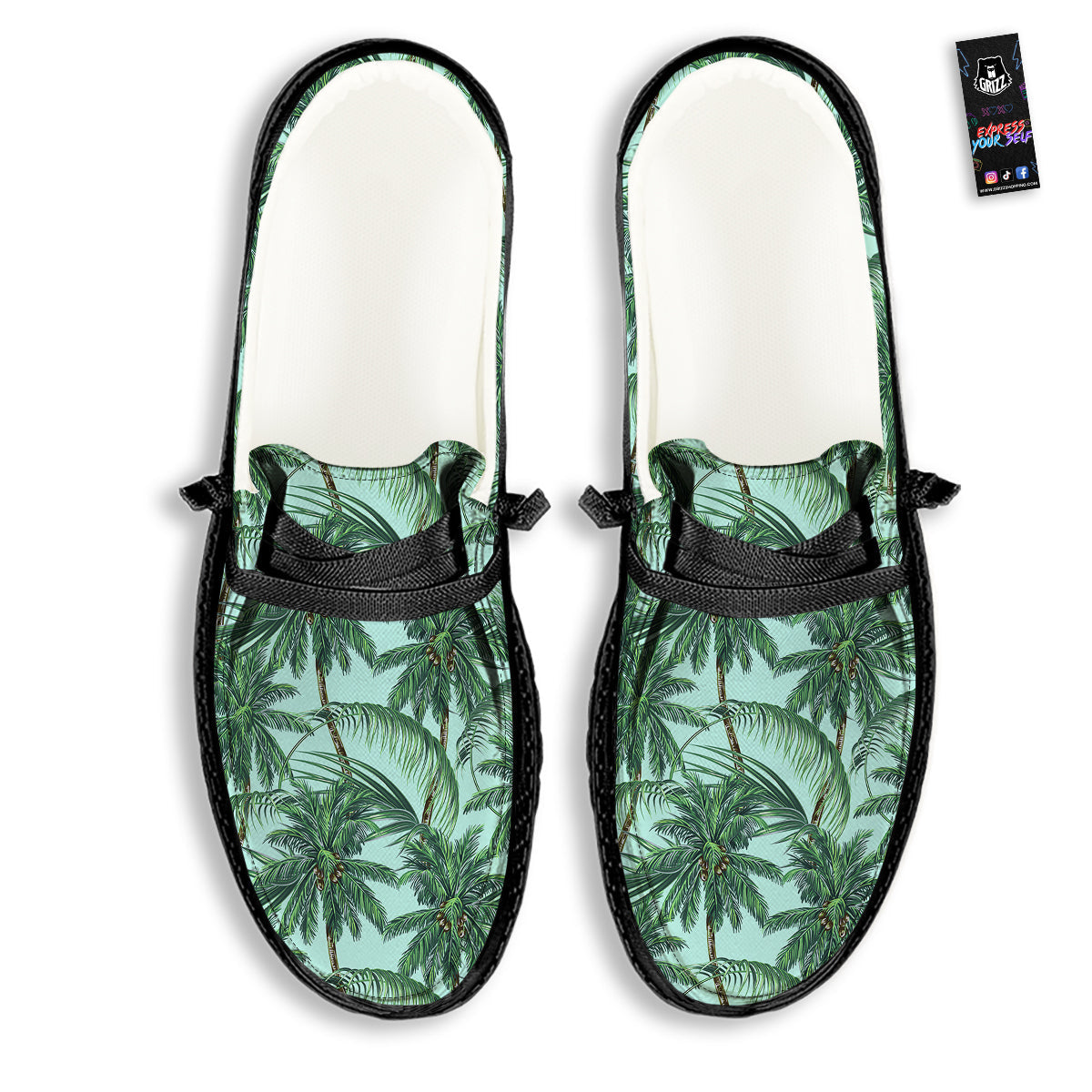 Coconut Tree Vintage Print Pattern Black Loafers-grizzshop