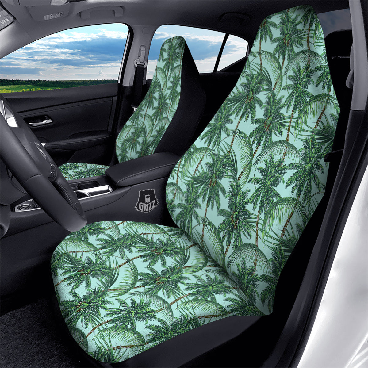 Coconut Tree Vintage Print Pattern Car Seat Covers-grizzshop
