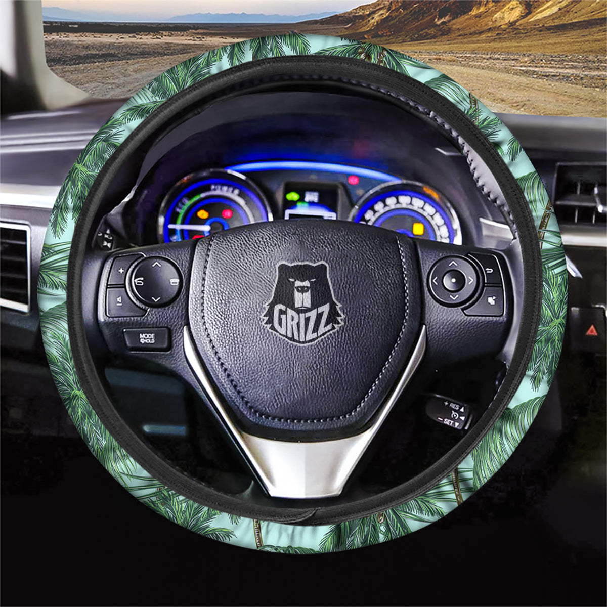 Coconut Tree Vintage Print Pattern Car Steering Wheel Cover-grizzshop