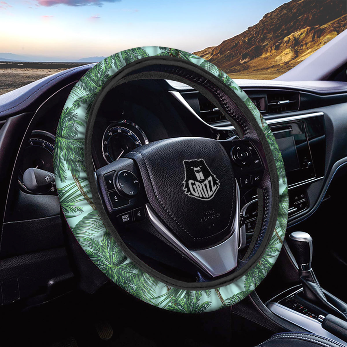 Coconut Tree Vintage Print Pattern Car Steering Wheel Cover-grizzshop