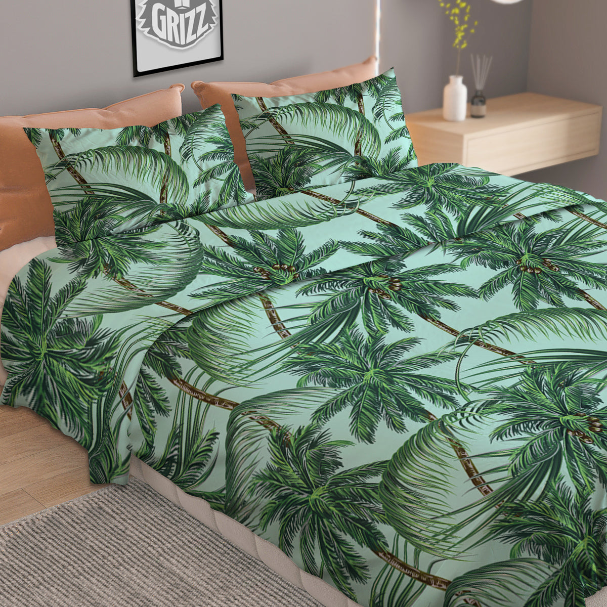 Coconut Tree Vintage Print Pattern Duvet Cover Bedding Set