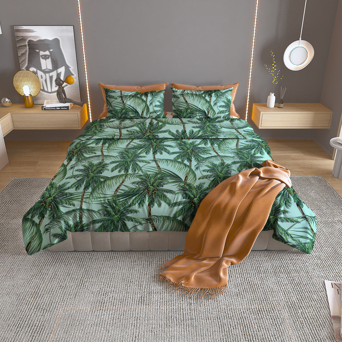 Coconut Tree Vintage Print Pattern Duvet Cover Bedding Set
