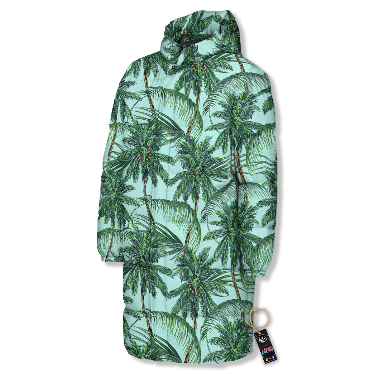 Coconut Tree Vintage Print Pattern Long Down Jacket-grizzshop