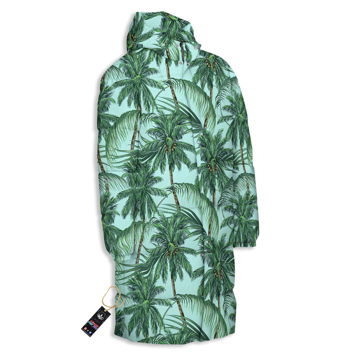 Coconut Tree Vintage Print Pattern Long Down Jacket-grizzshop