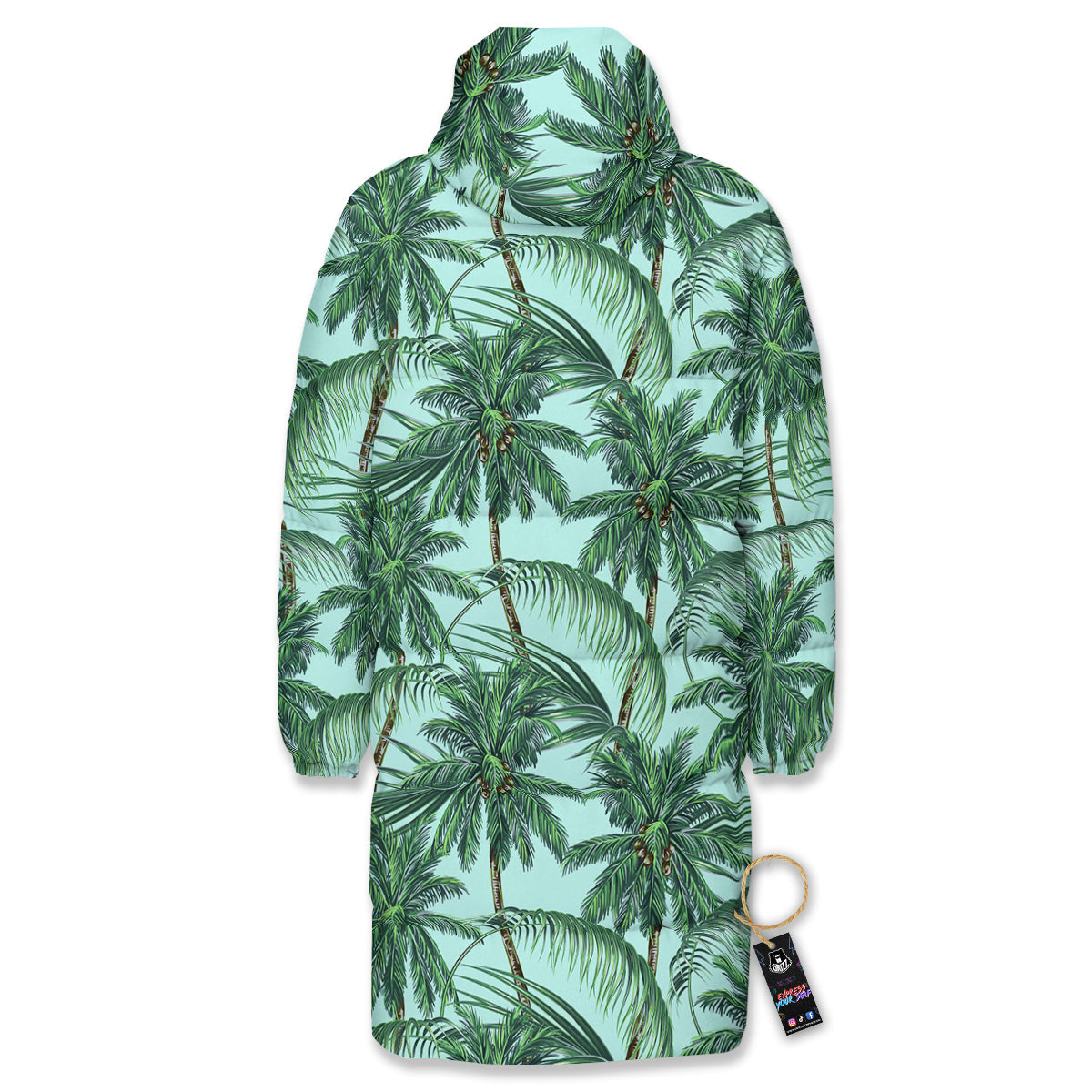 Coconut Tree Vintage Print Pattern Long Down Jacket-grizzshop