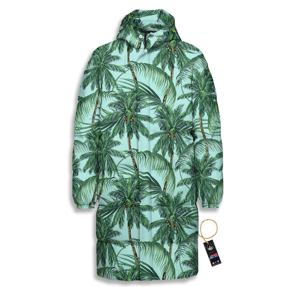 Coconut Tree Vintage Print Pattern Long Down Jacket-grizzshop