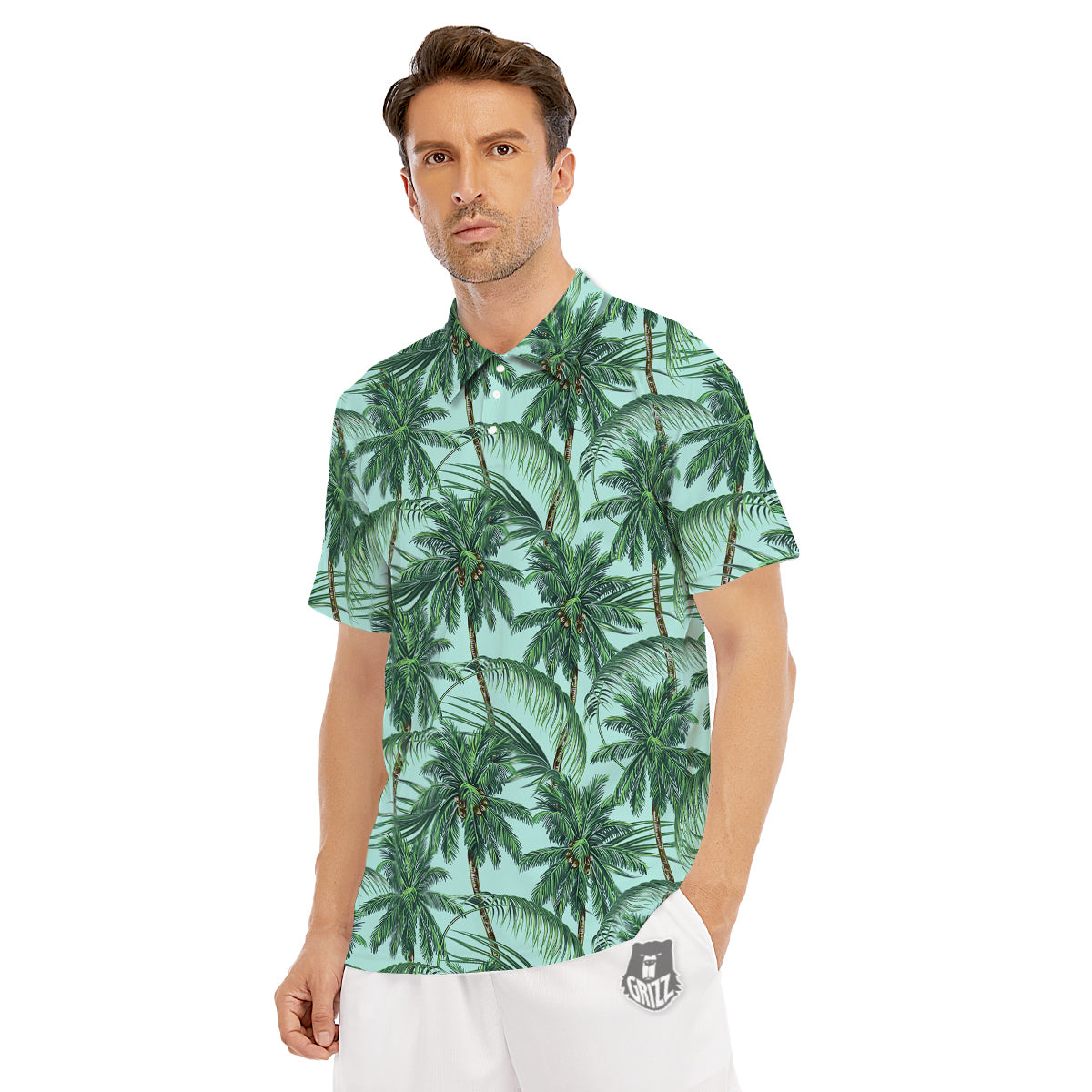 Coconut Tree Vintage Print Pattern Men's Golf Shirts-grizzshop