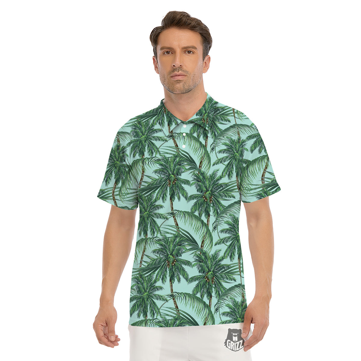 Coconut Tree Vintage Print Pattern Men's Golf Shirts-grizzshop