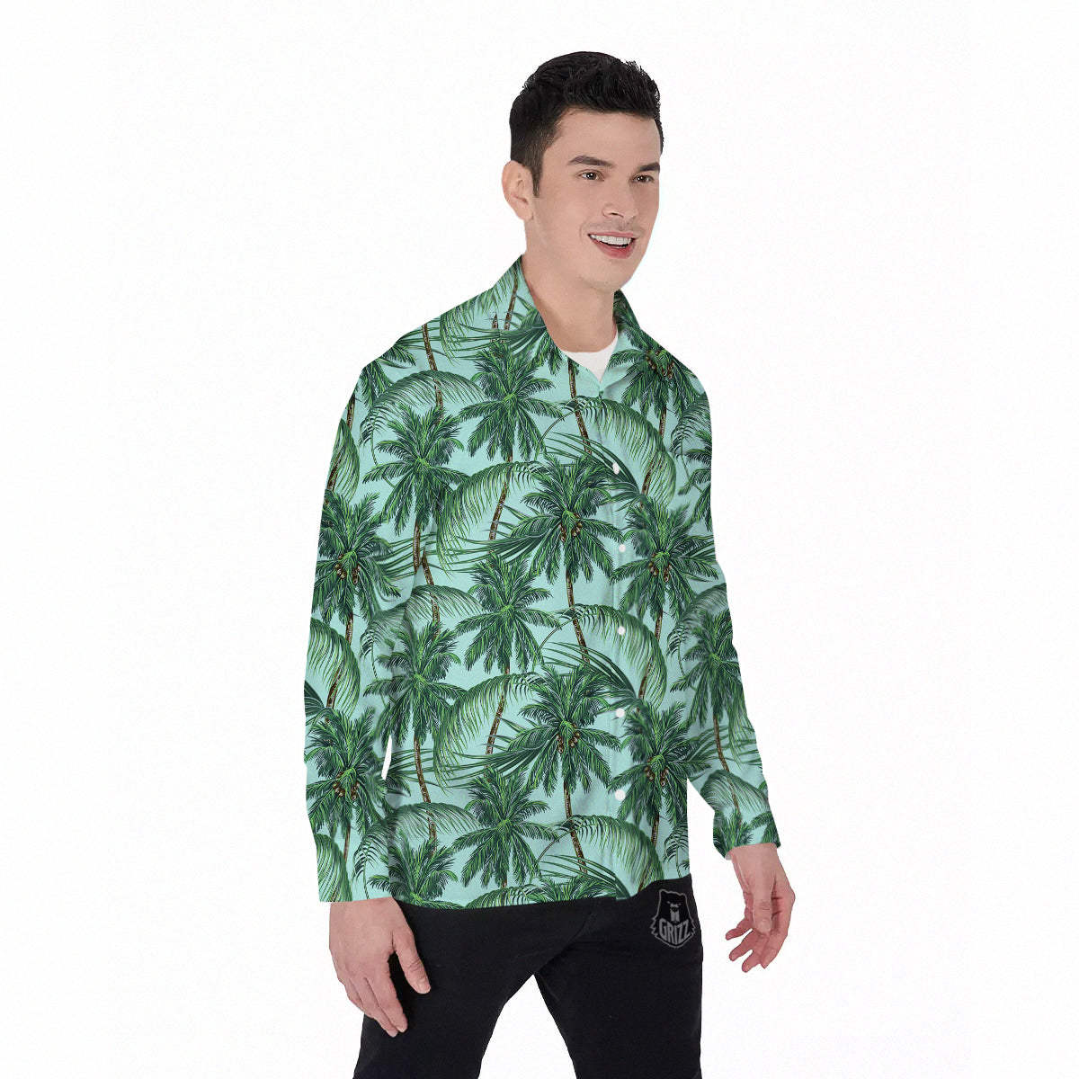 Coconut Tree Vintage Print Pattern Men's Long Sleeve Shirts-grizzshop