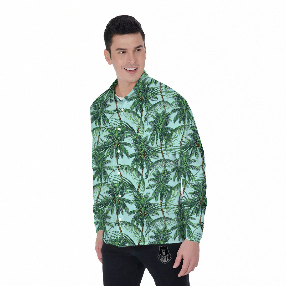 Coconut Tree Vintage Print Pattern Men's Long Sleeve Shirts-grizzshop