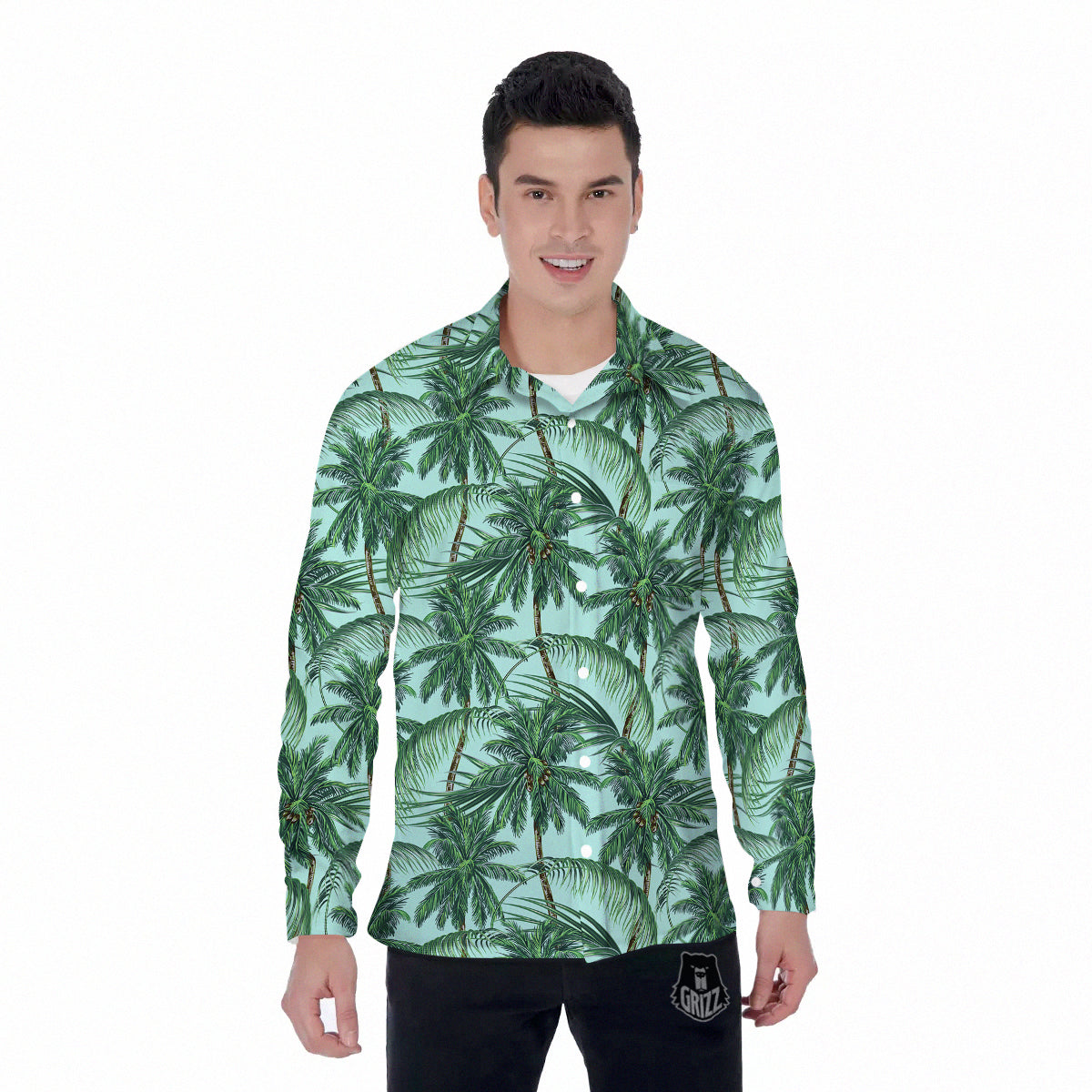 Coconut Tree Vintage Print Pattern Men's Long Sleeve Shirts-grizzshop