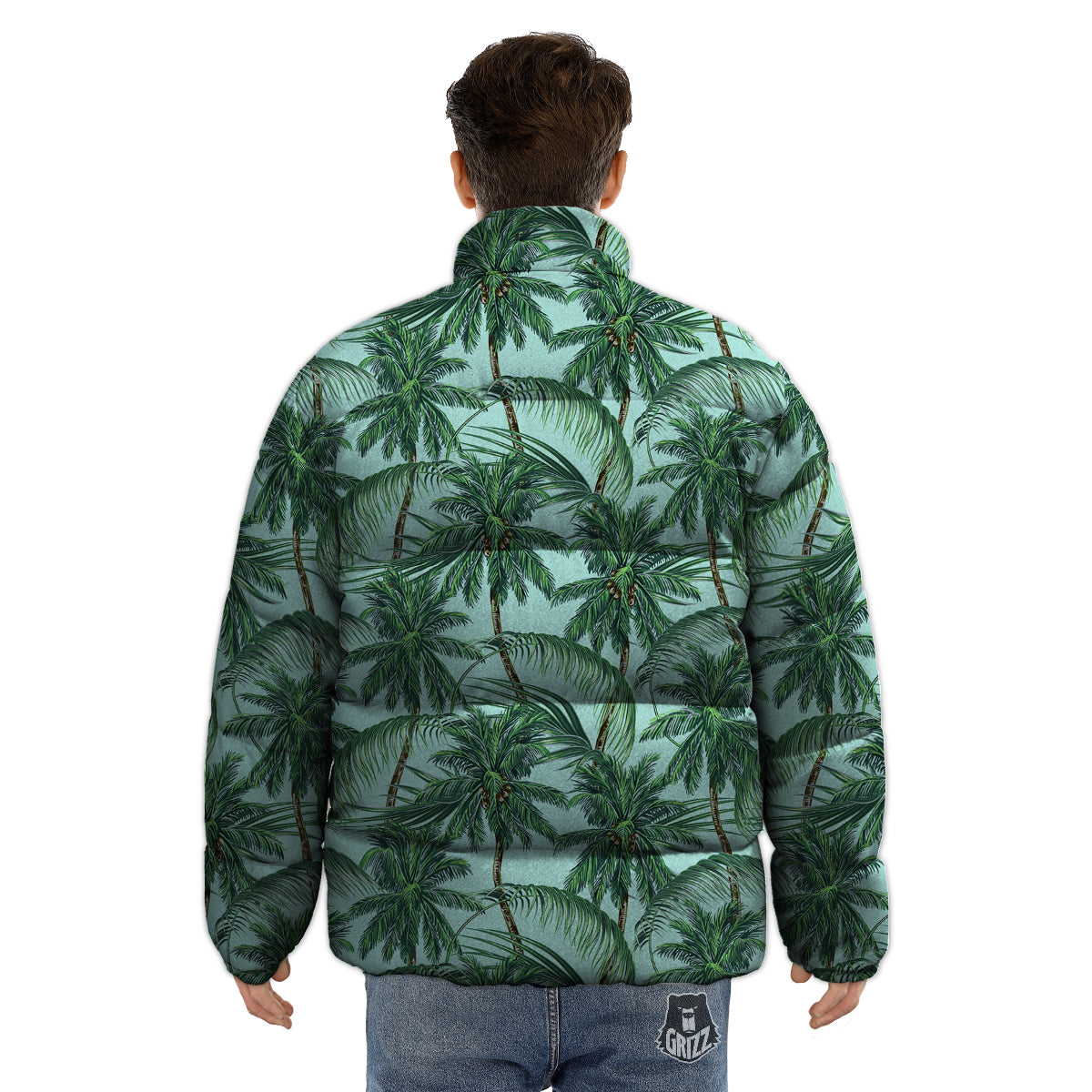 Coconut Tree Vintage Print Pattern Puffer Jacket-grizzshop