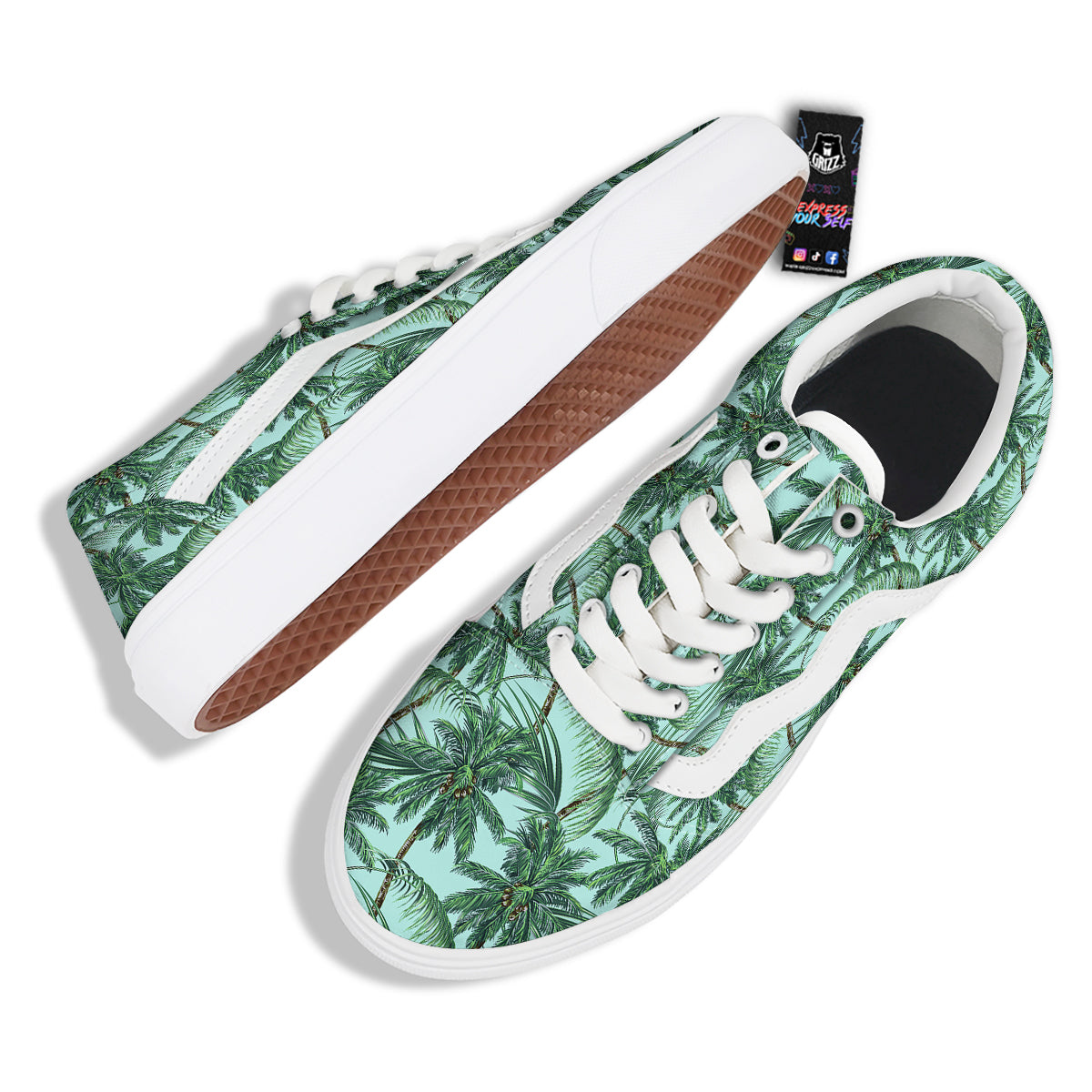 Coconut Tree Vintage Print Pattern Skate Shoes-grizzshop