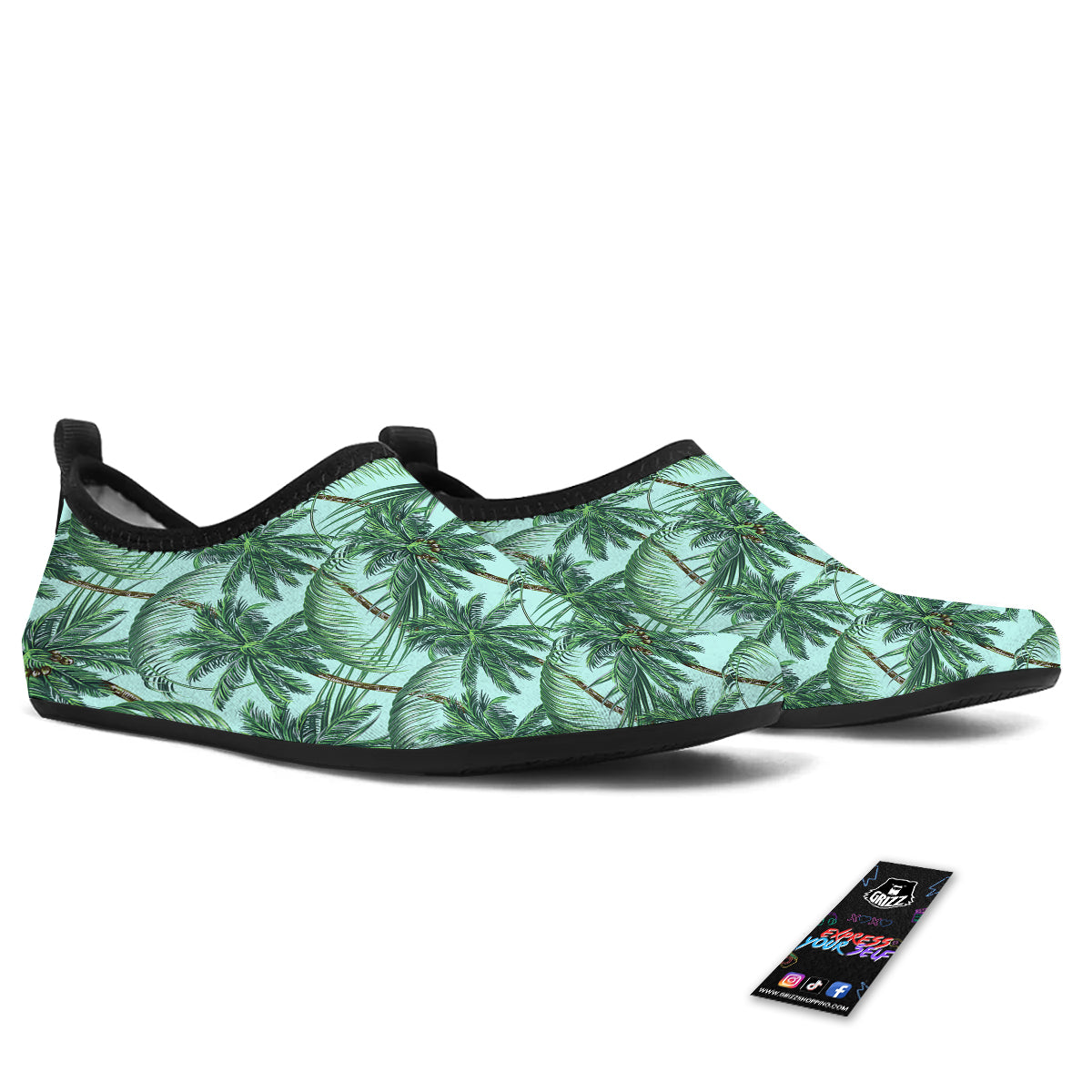 Coconut Tree Vintage Print Pattern Water Shoes-grizzshop