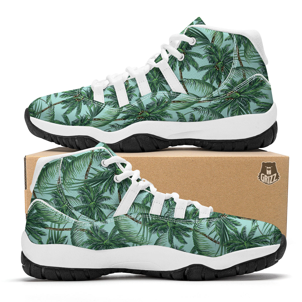 Coconut Tree Vintage Print Pattern White Bball Shoes-grizzshop