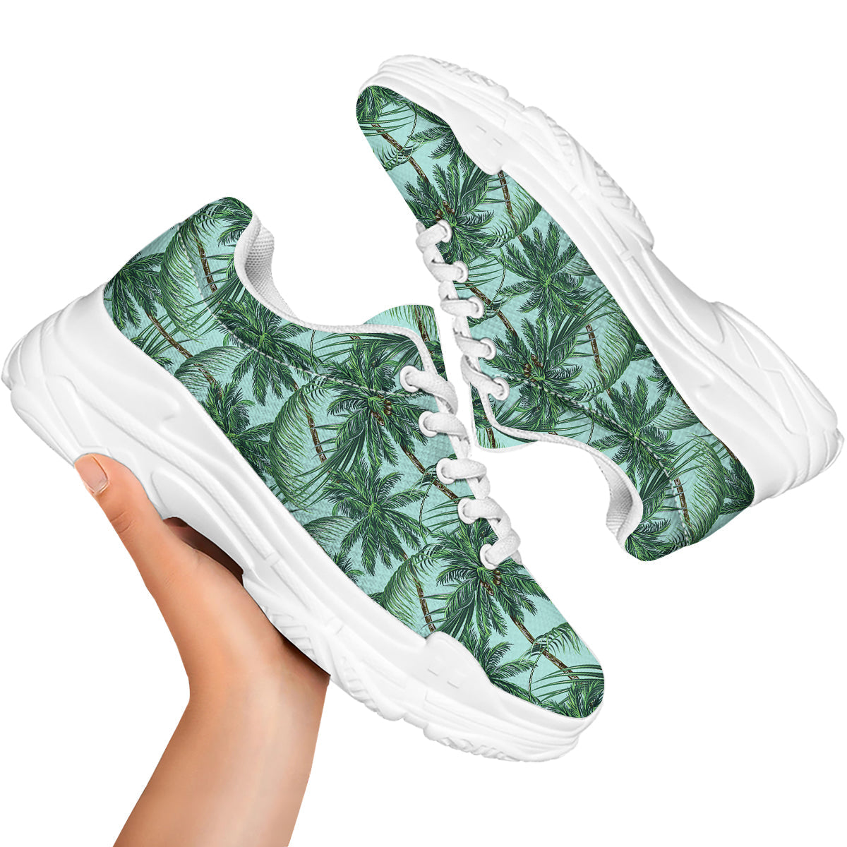 Coconut Tree Vintage Print Pattern White Chunky Shoes-grizzshop