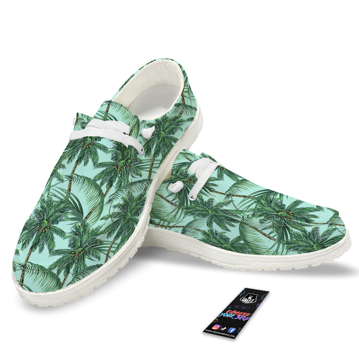 Coconut Tree Vintage Print Pattern White Loafers-grizzshop