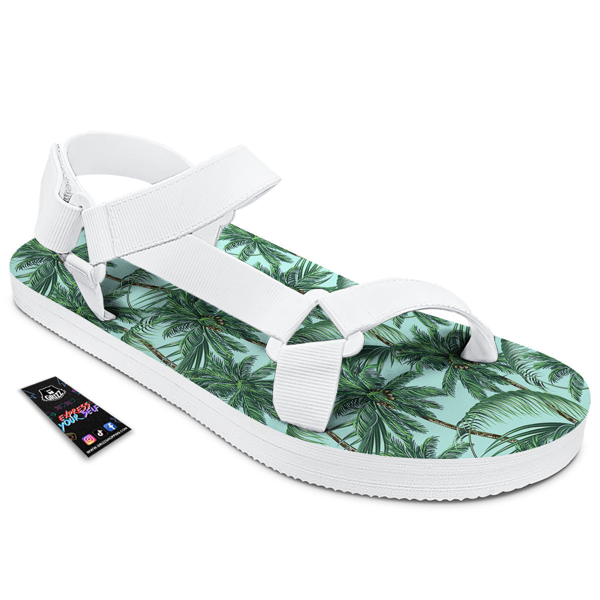 Coconut Tree Vintage Print Pattern White Open Toe Sandals-grizzshop