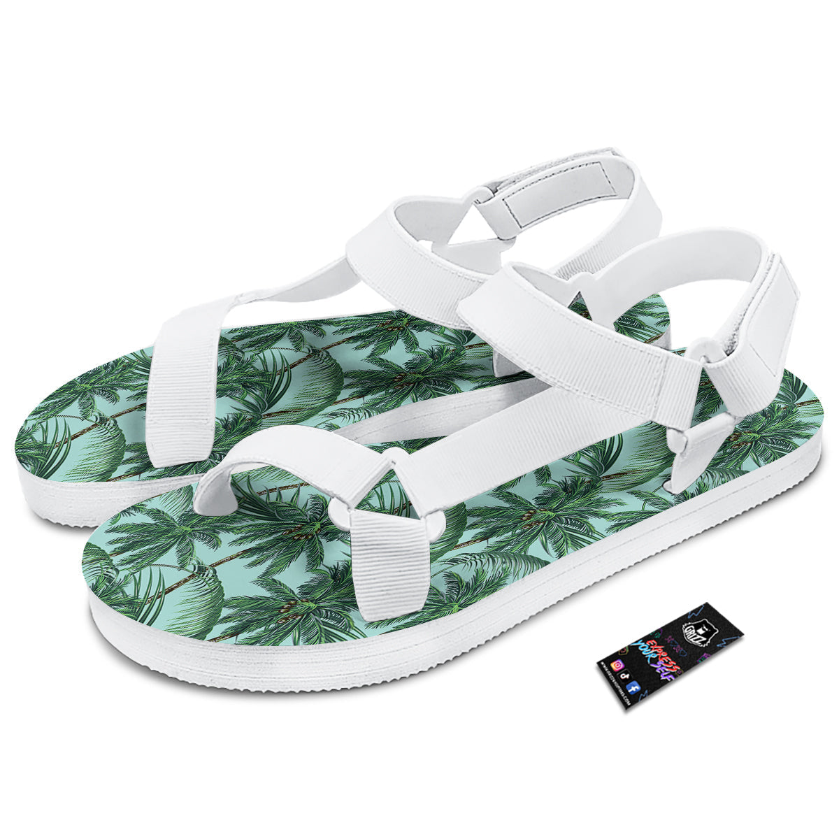 Coconut Tree Vintage Print Pattern White Open Toe Sandals-grizzshop