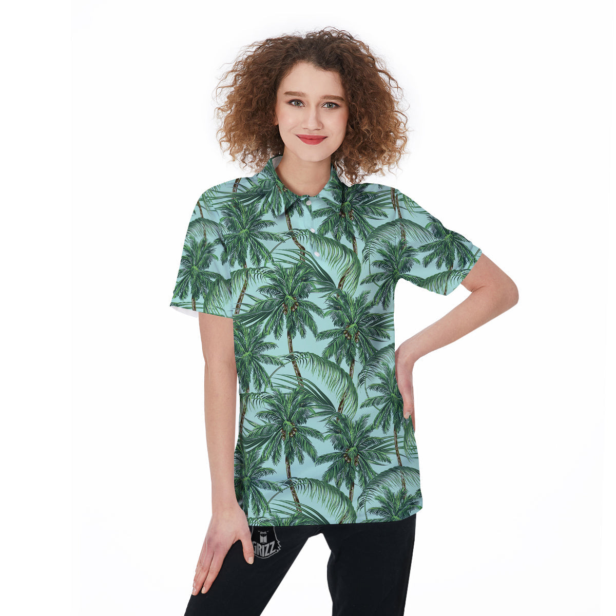 Coconut Tree Vintage Print Pattern Women's Golf Shirts-grizzshop