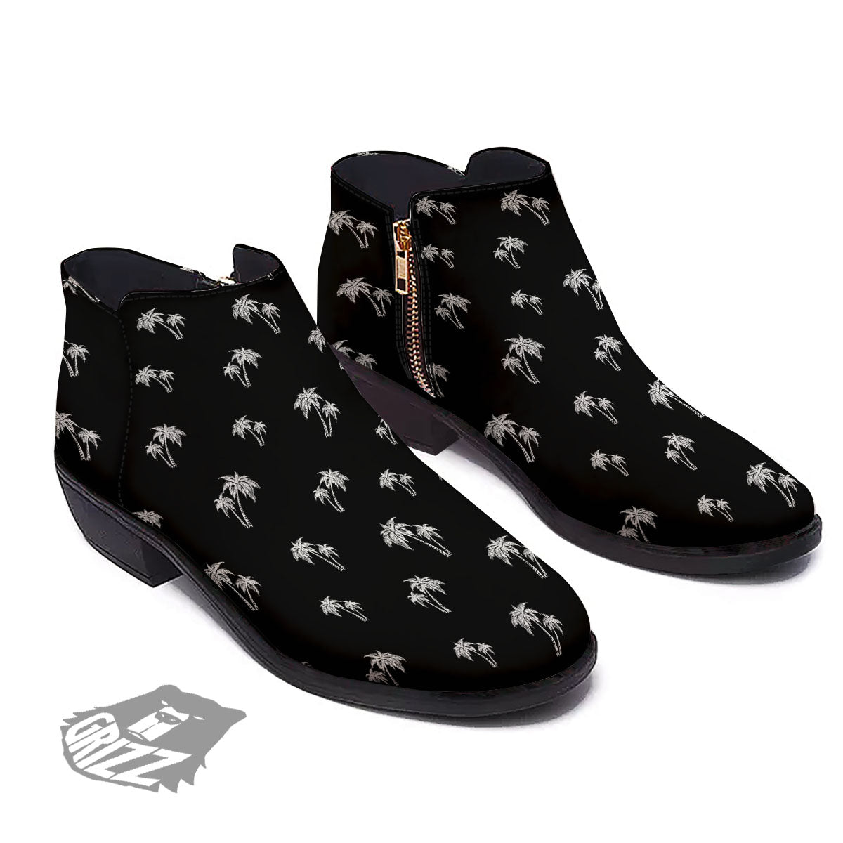 Coconut Tree White And Black Print Ankle Boots-grizzshop