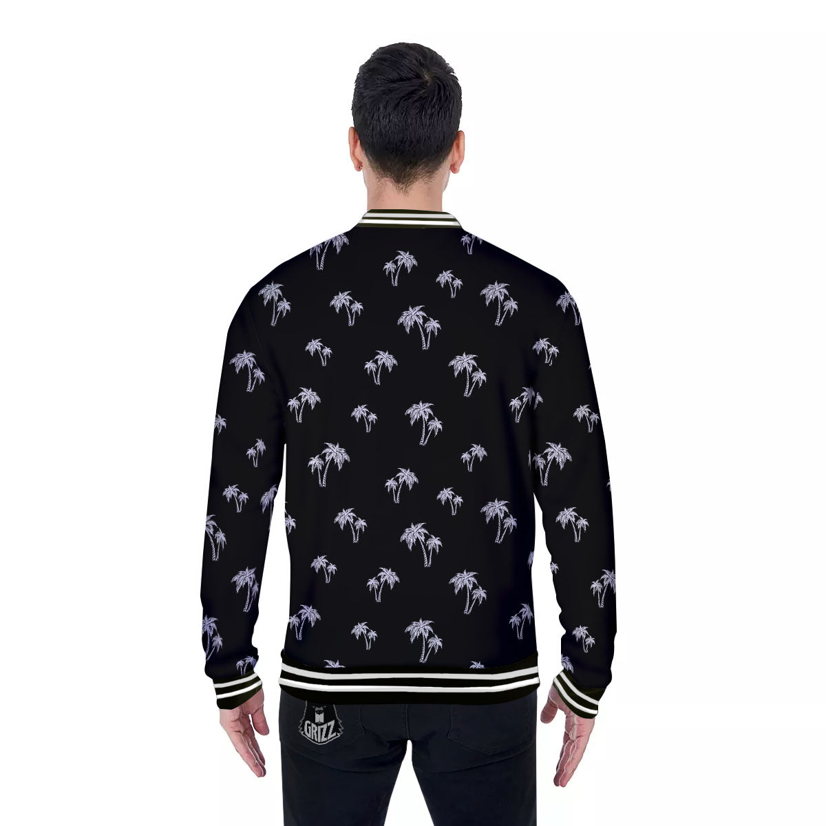 Coconut Tree White And Black Print Baseball Jacket-grizzshop