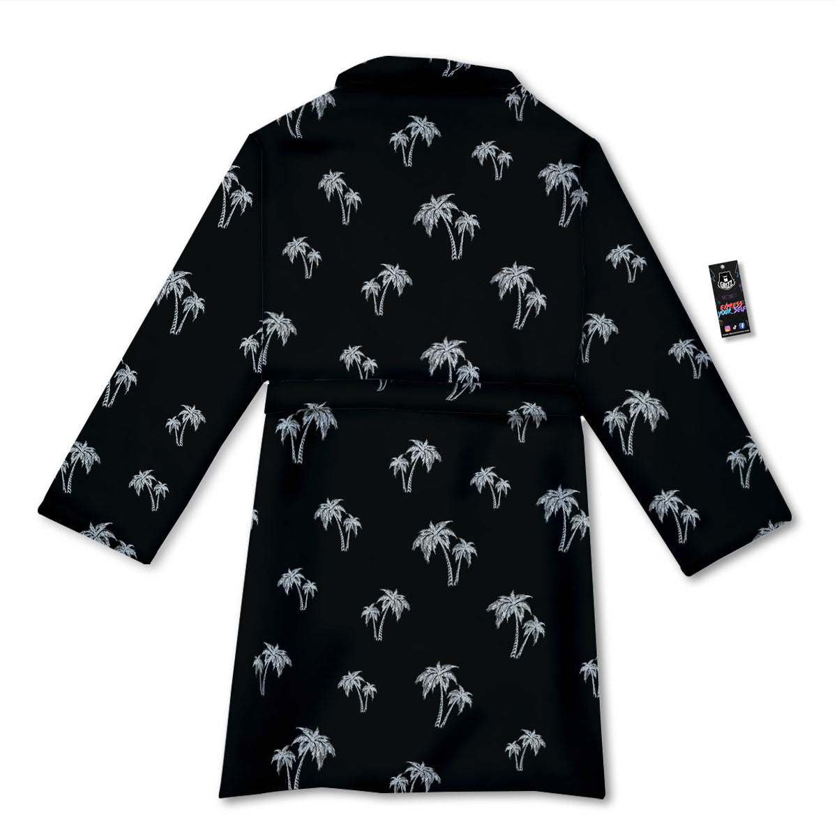 Coconut Tree White And Black Print Bathrobe-grizzshop