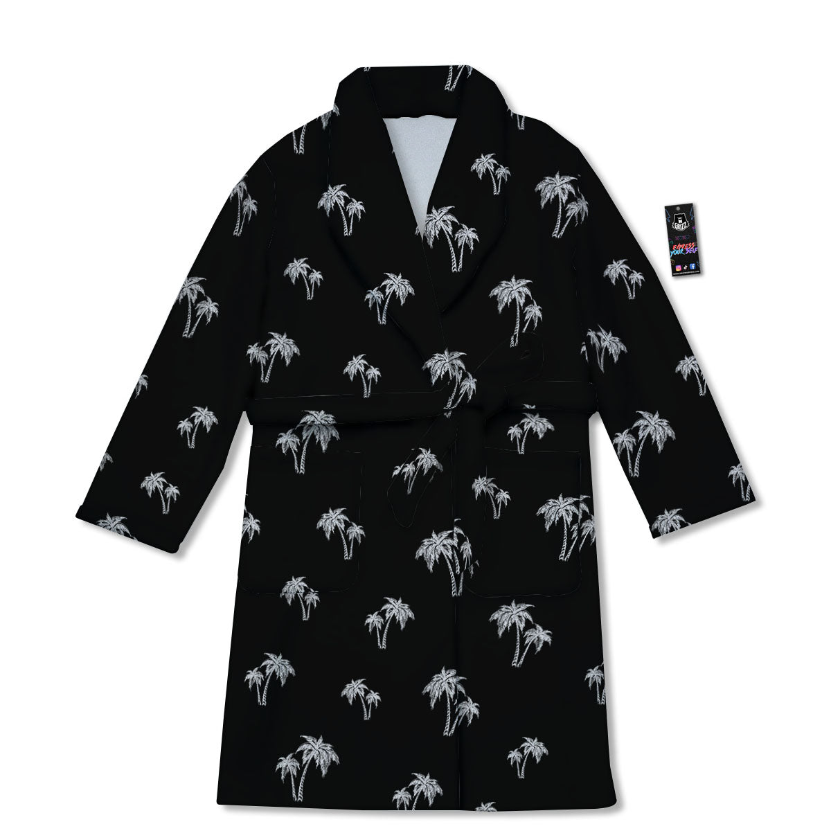 Coconut Tree White And Black Print Bathrobe-grizzshop