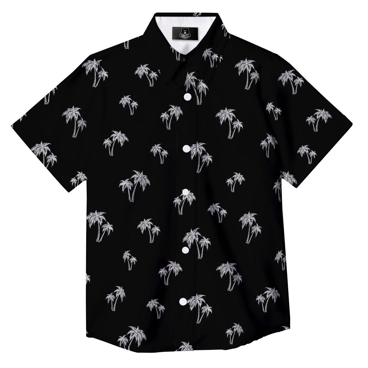 Coconut Tree White And Black Print Button Up Shirt-grizzshop