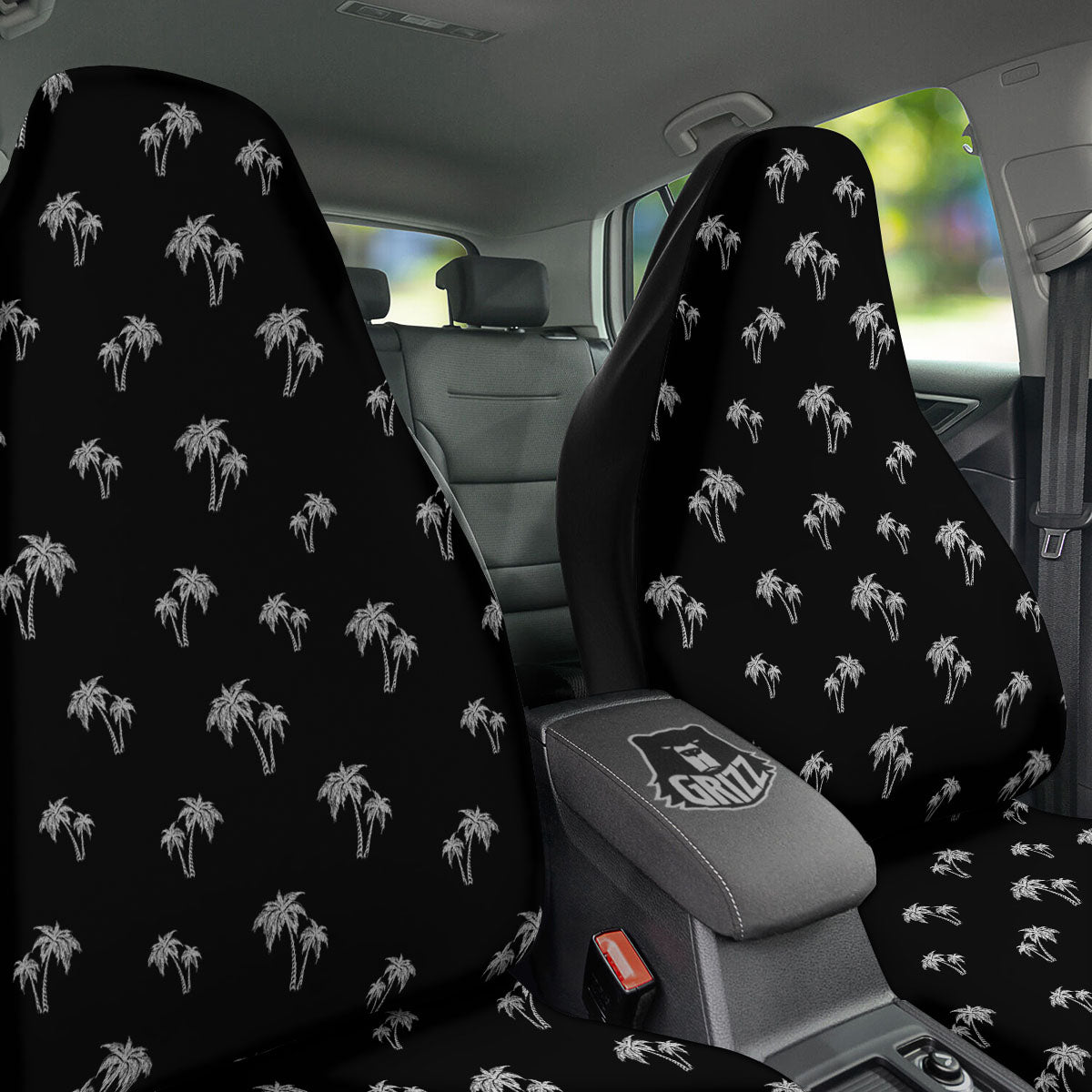 Coconut Tree White And Black Print Car Seat Covers-grizzshop