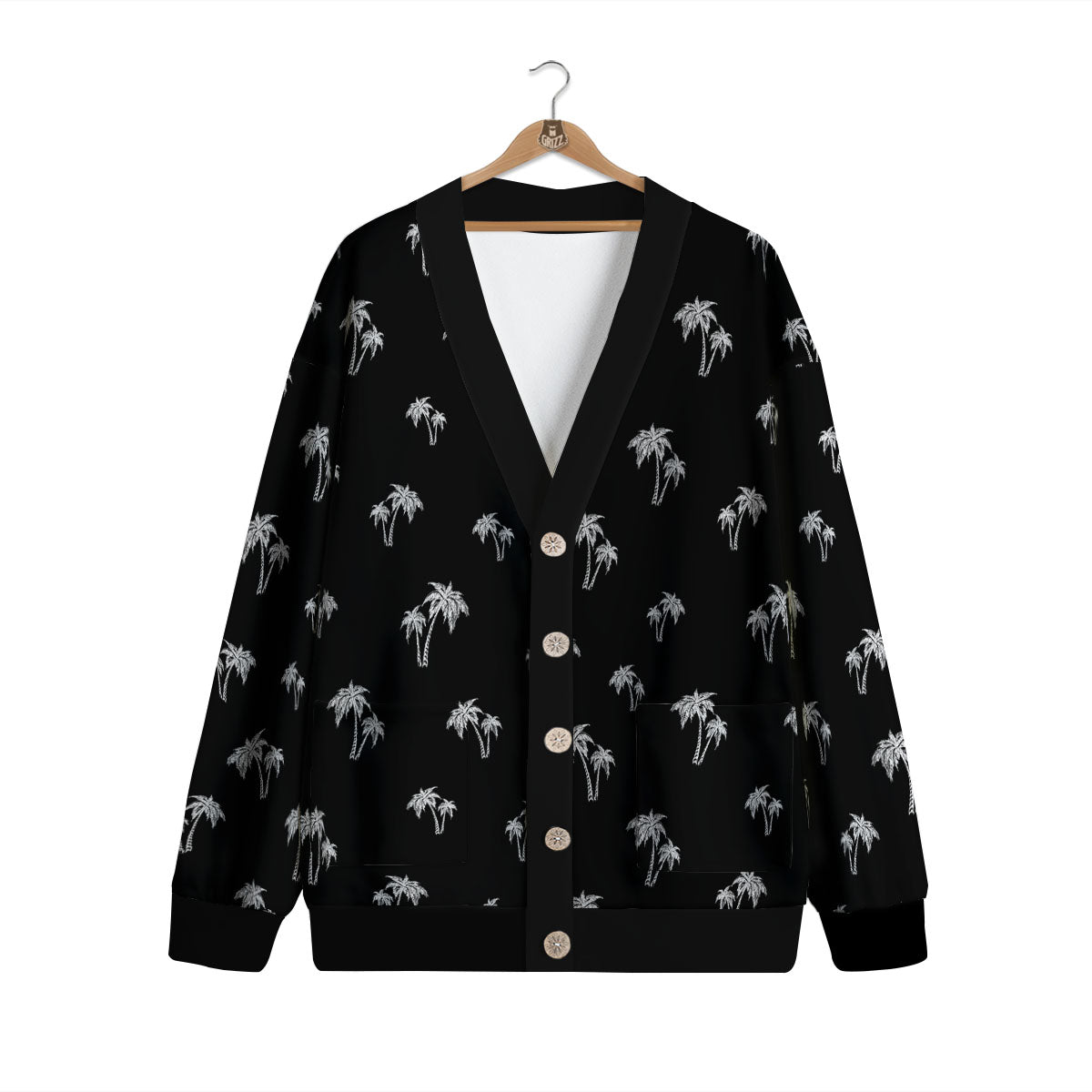 Coconut Tree White And Black Print Cardigan-grizzshop