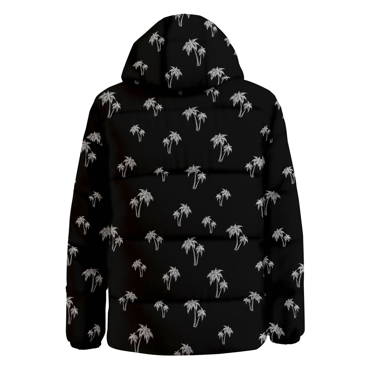 Coconut Tree White And Black Print Down Jacket-grizzshop