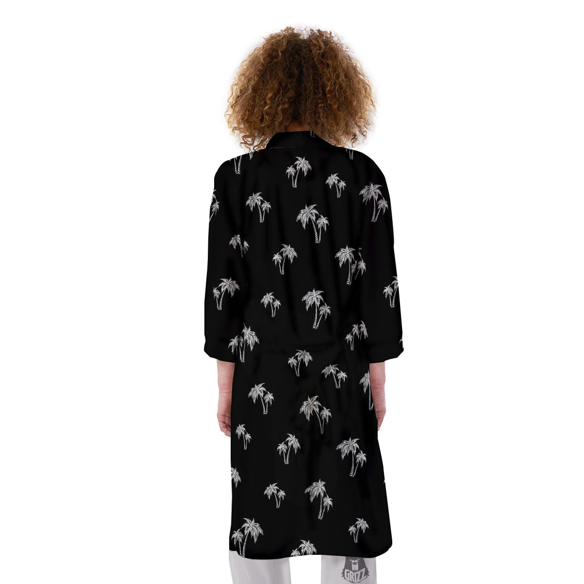 Coconut Tree White And Black Print Kimono-grizzshop