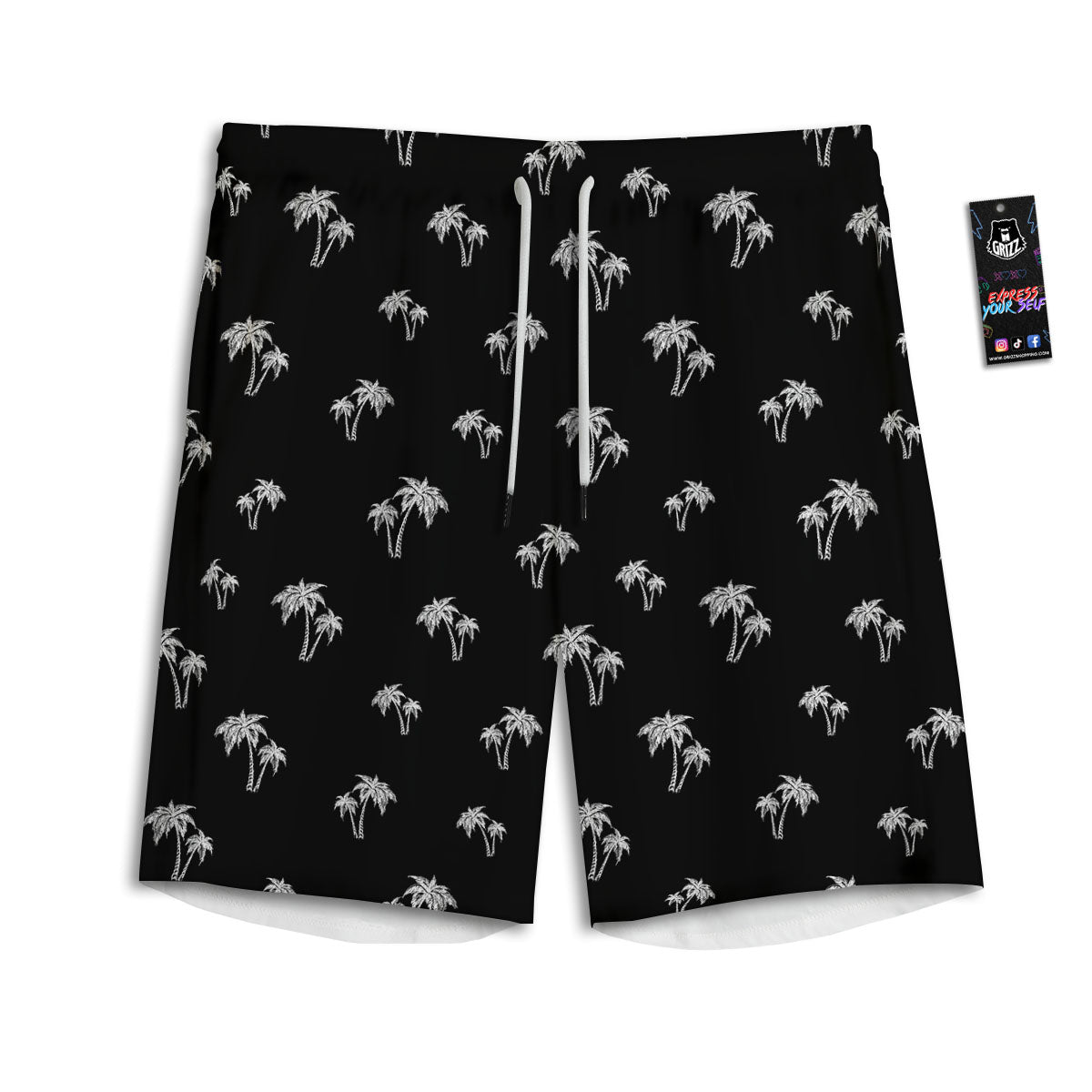 Coconut Tree White And Black Print Men's Athletic Shorts