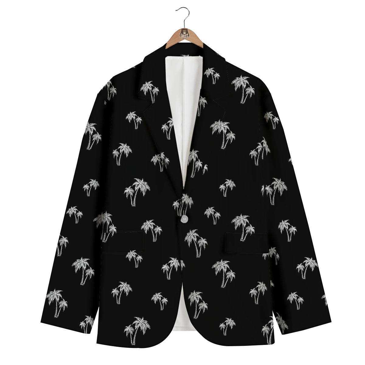 Coconut Tree White And Black Print Men's Blazer-grizzshop