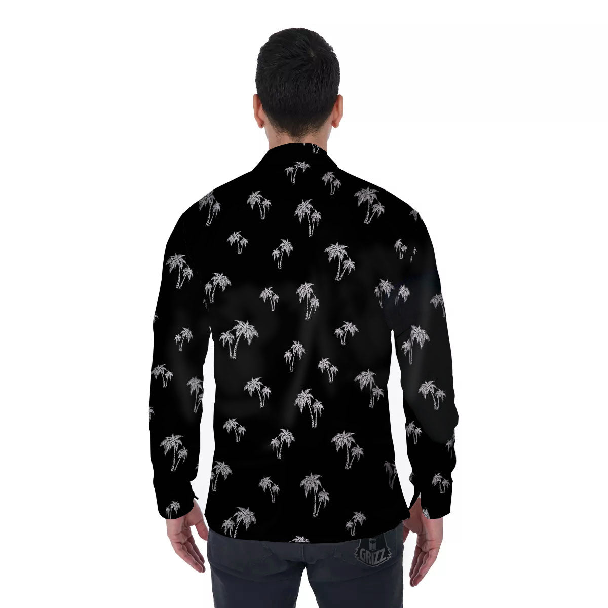 Coconut Tree White And Black Print Men's Long Sleeve Shirts-grizzshop