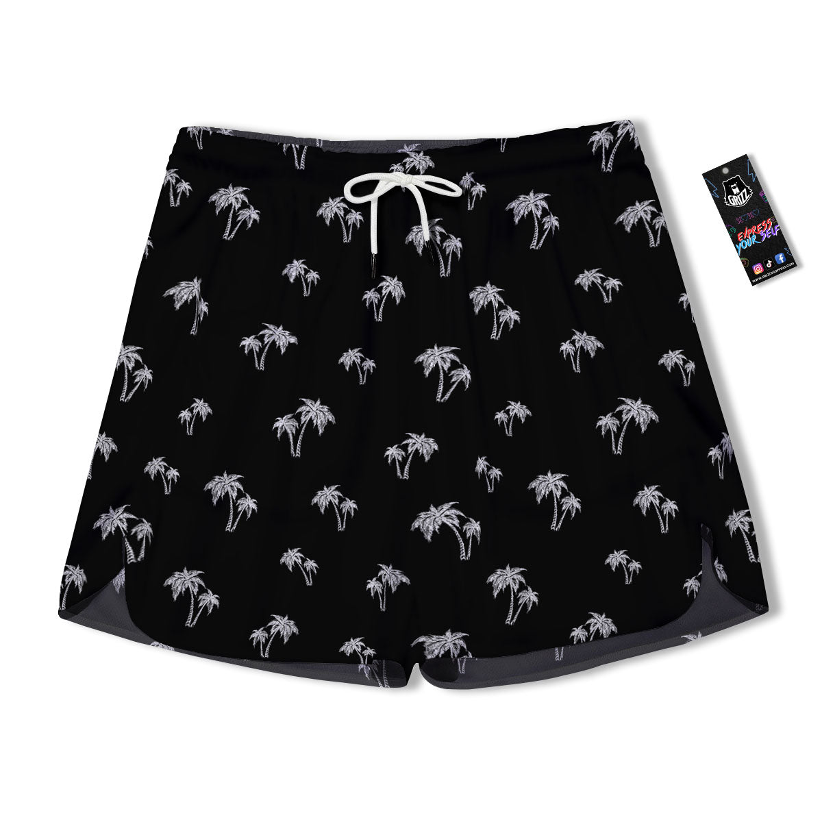 Coconut Tree White And Black Print Men's Running Shorts-grizzshop