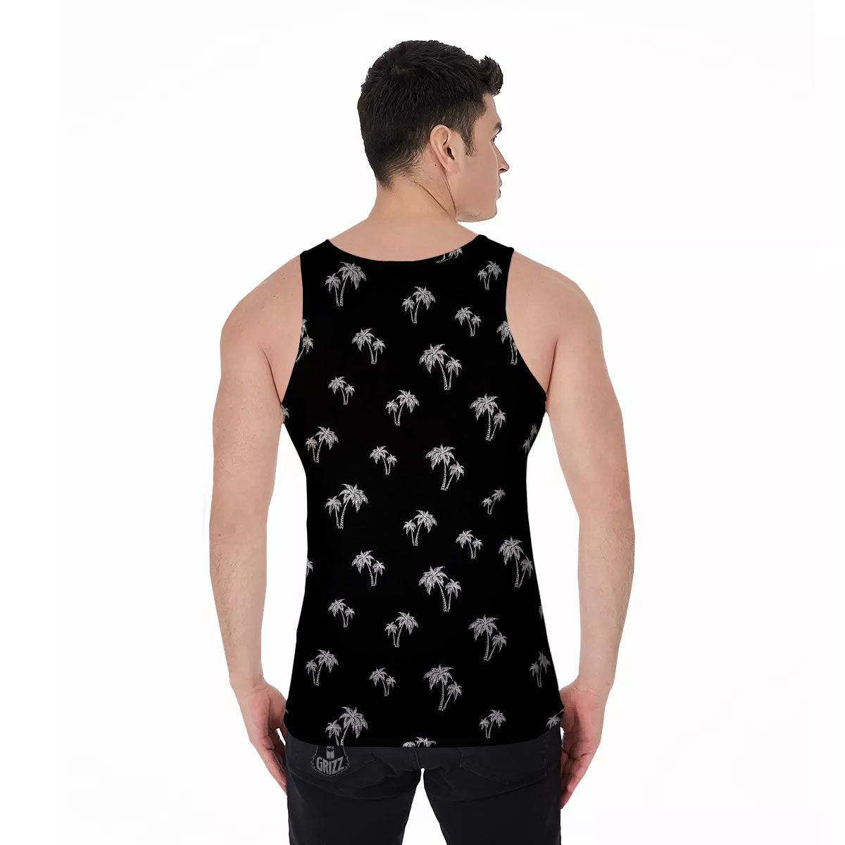 Coconut Tree White And Black Print Men's Tank Top-grizzshop