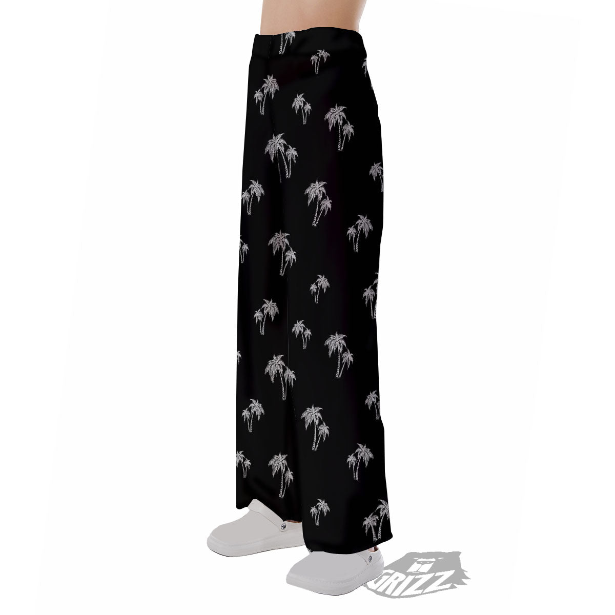 Coconut Tree White And Black Print Pajama Pants-grizzshop